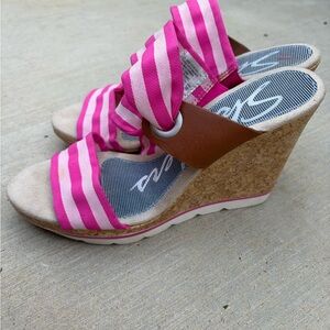 Skechers Pink and Brown Striped Wedges